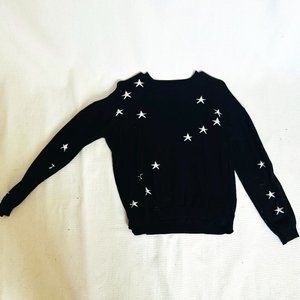 cocobleu Black Sweater with White Stars | Size Large